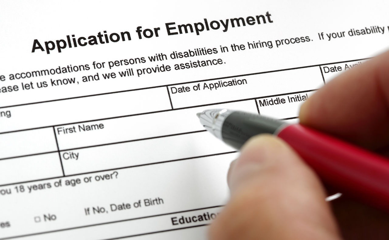 Close up of a printed Application for Employment.